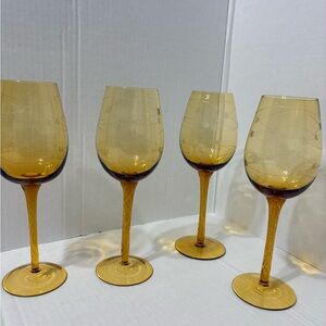 Vintage MCM Eisch Pirouette Amber Goblets, Air Twist Space Age Orbital Pattern 4